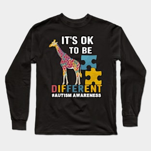 Autism Awareness Cute Giraffe Animal Its Ok To Be Different Long Sleeve T-Shirt